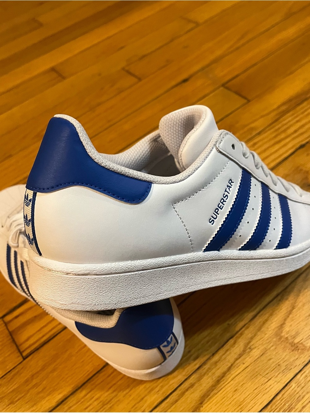 Men Adidas Superstar White and Blue Leather Sneakers, Brand New (never worn)